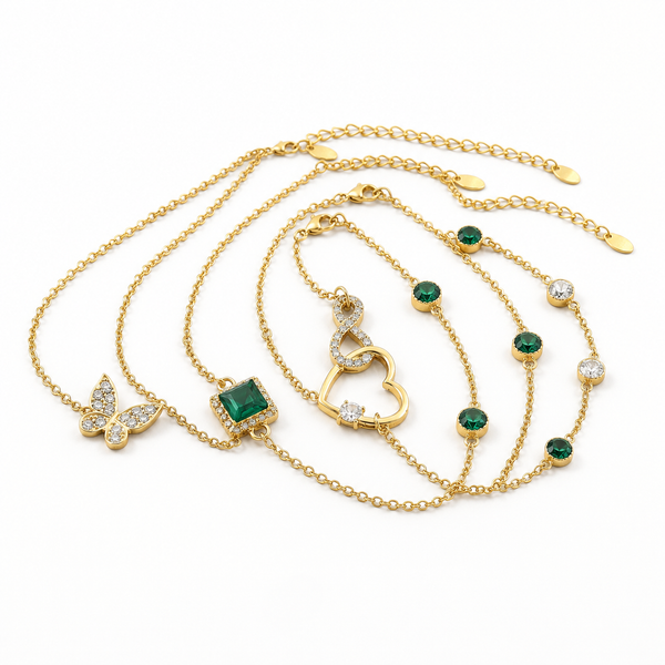 Zestaw Bransoletek z Sercem z Zielonego Kryształu